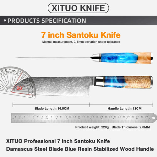 7 Inch Chef Santoku Knife VG10 Damascus Steel