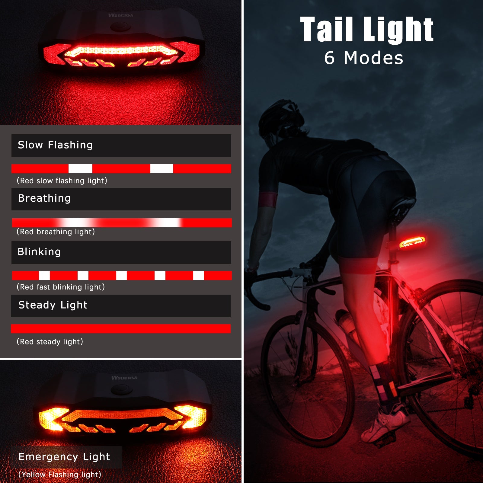 Feu arrière de vélo avec clignotants et fonction frein, et télécommande