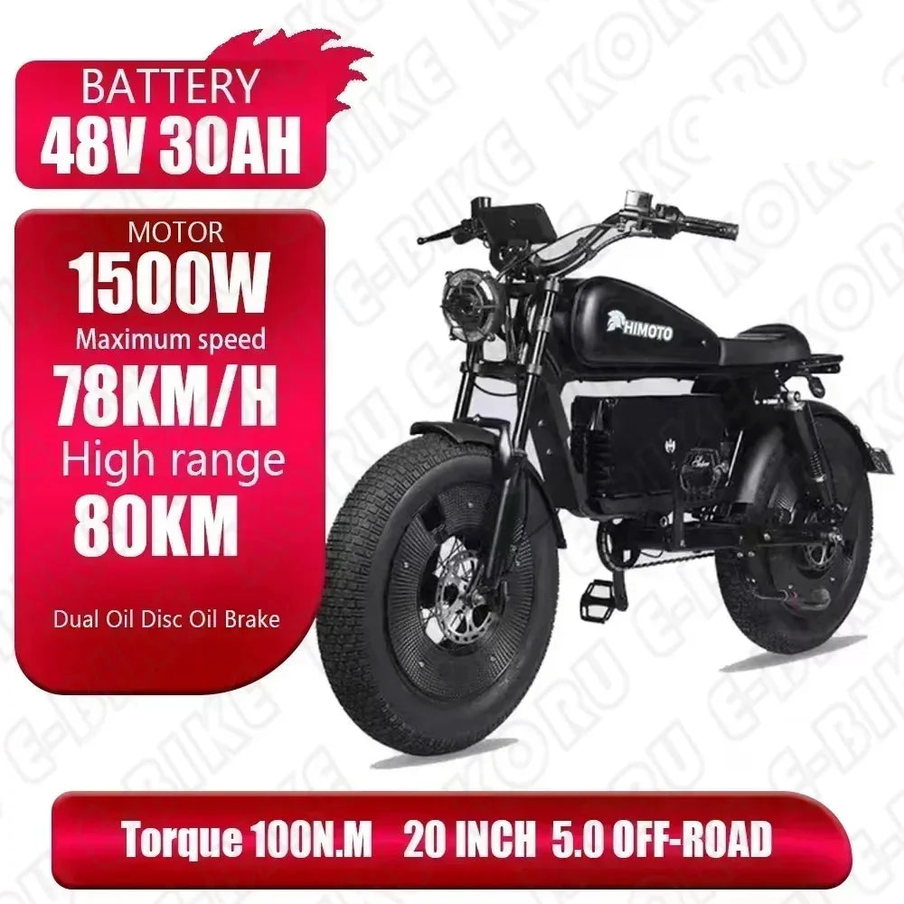 ZPW noir HIMOTO vélo électrique adulte 1500W moteur haute puissance 48v60ah batterie amortisseur vélo électrique loisirs urbains pneu épais vélo électrique