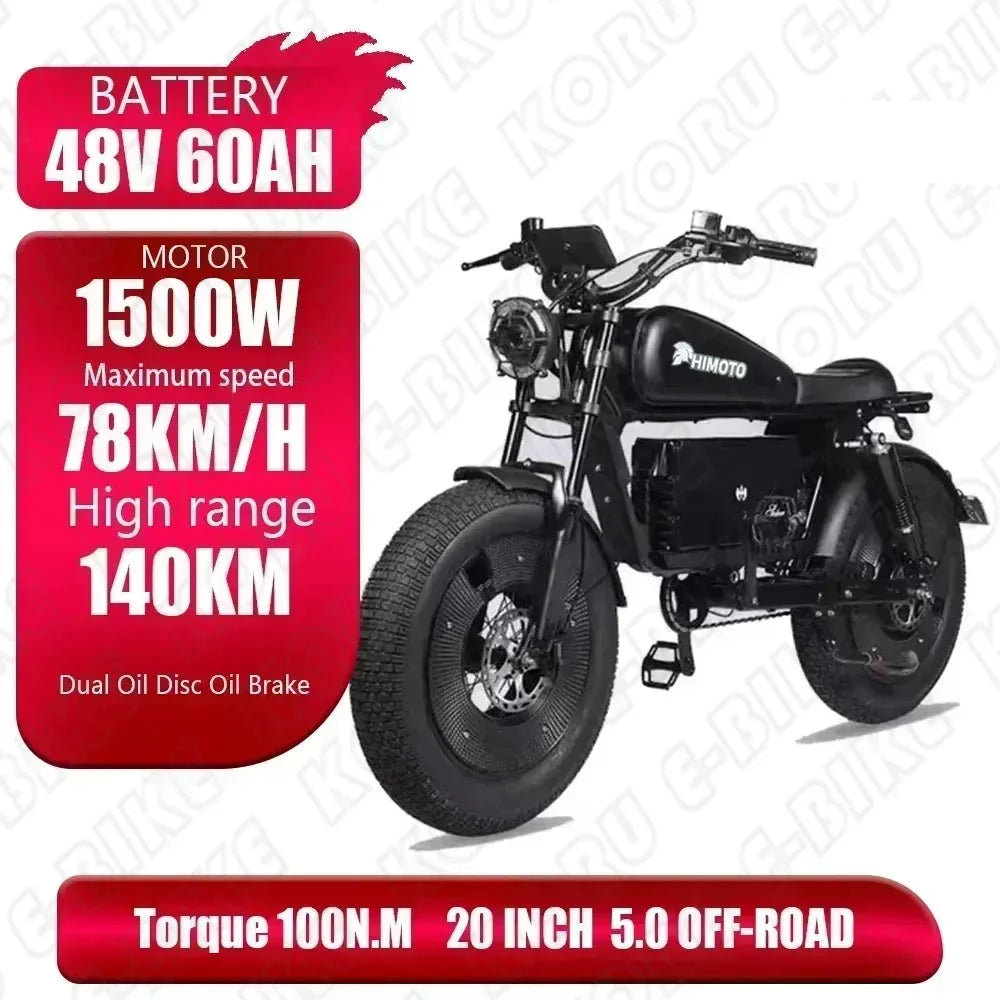 ZPW noir HIMOTO vélo électrique adulte 1500W moteur haute puissance 48v60ah batterie amortisseur vélo électrique loisirs urbains pneu épais vélo électrique