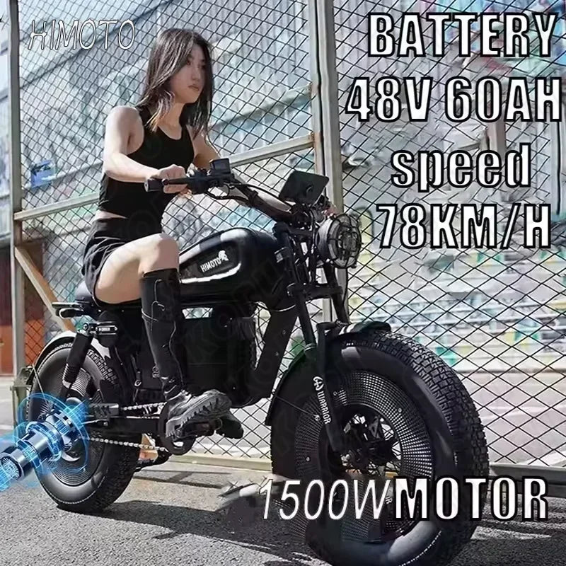 ZPW noir HIMOTO vélo électrique adulte 1500W moteur haute puissance 48v60ah batterie amortisseur vélo électrique loisirs urbains pneu épais vélo électrique