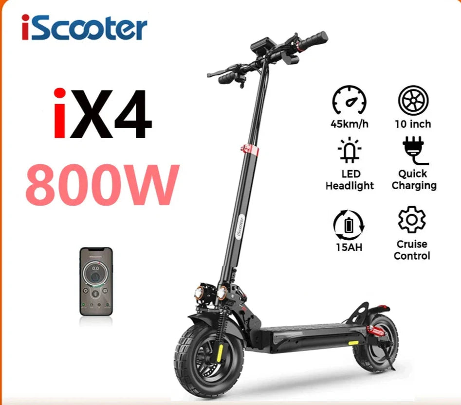 iScooter iX4 elektrisk skoter 800W Smart EScooter 48V 15Ah LCD-skärm 10 tums terränghjulsdäck hopfällbart