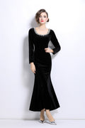 Black Velvet Vintage Fishtail Dress