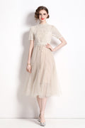 Delicate Mesh High Waisted Midi Dress