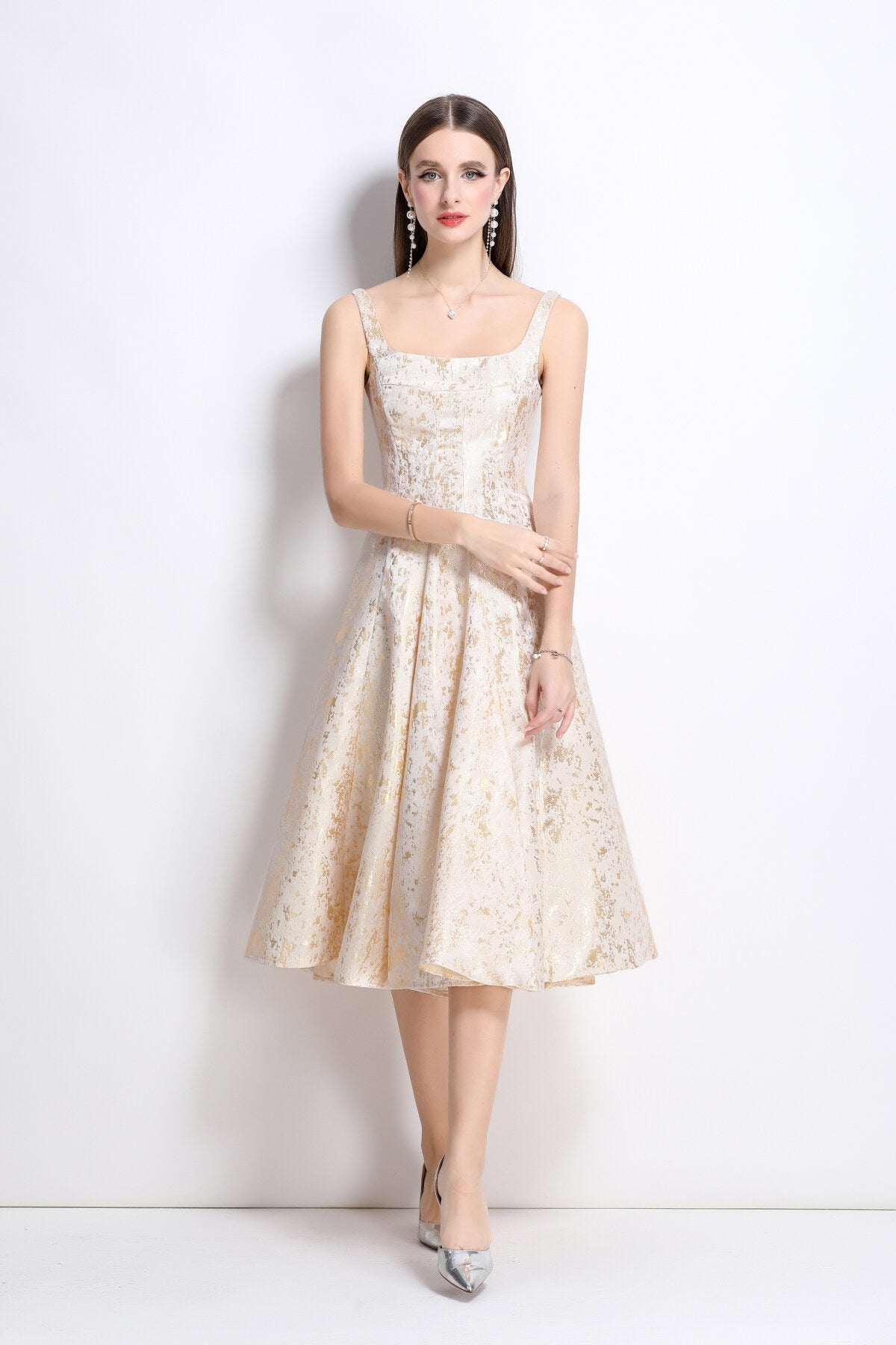 Paloma Slim Fit Jacquard Midi Dress