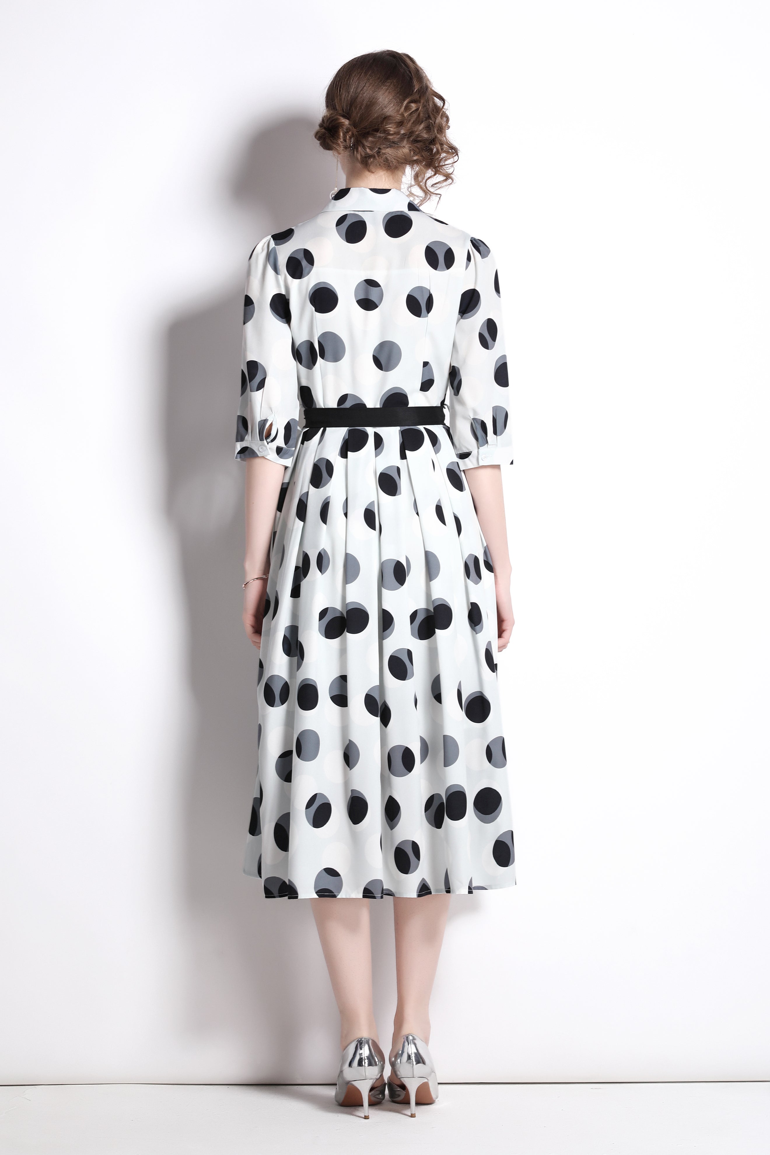 Polka Dot Tie Waist Shirt Dress
